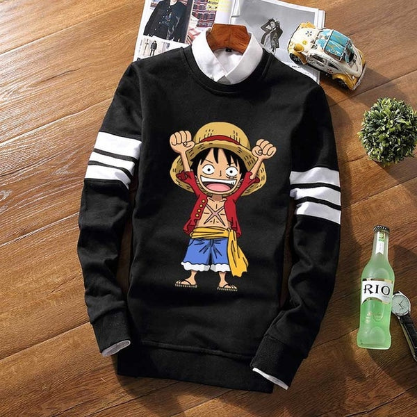 Striped Pullover Fleece Sweatshirt One Piece Fleece Luffy Law Whitebeard Pirate Skull Casual Jersey Long Sleeve Sweat Shirt Coat - one-piece-stores