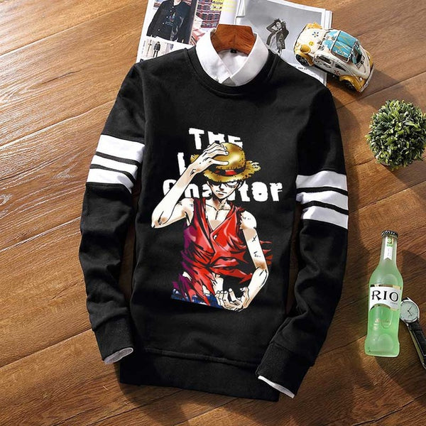 Striped Pullover Fleece Sweatshirt One Piece Fleece Luffy Law Whitebeard Pirate Skull Casual Jersey Long Sleeve Sweat Shirt Coat - one-piece-stores