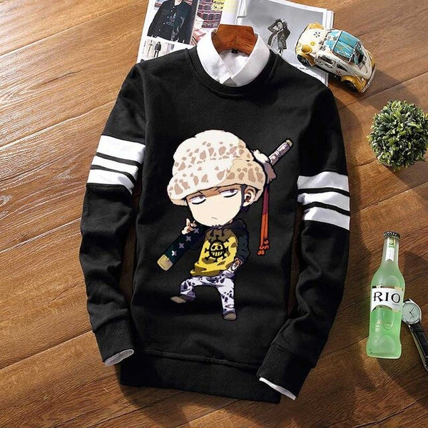 Striped Pullover Fleece Sweatshirt One Piece Fleece Luffy Law Whitebeard Pirate Skull Casual Jersey Long Sleeve Sweat Shirt Coat - one-piece-stores