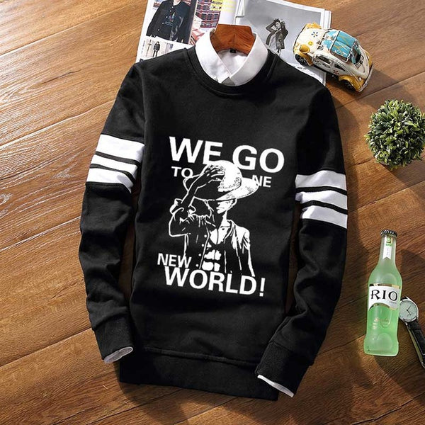 Striped Pullover Fleece Sweatshirt One Piece Fleece Luffy Law Whitebeard Pirate Skull Casual Jersey Long Sleeve Sweat Shirt Coat - one-piece-stores