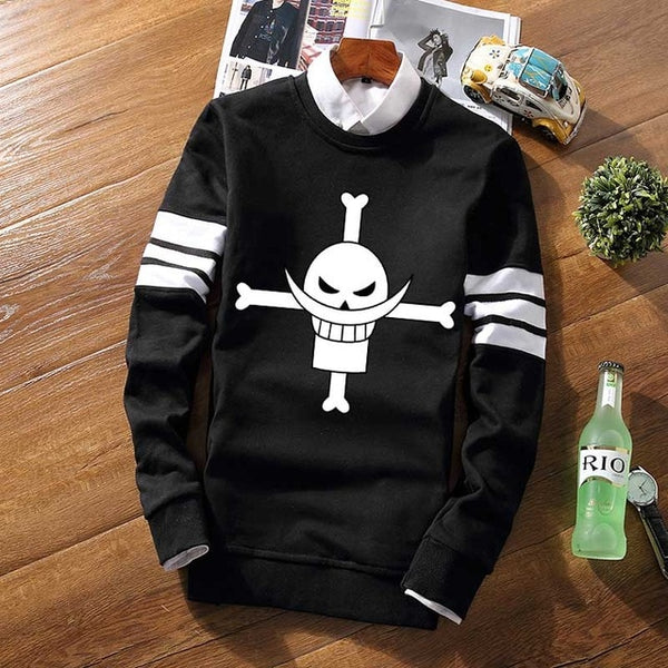 Striped Pullover Fleece Sweatshirt One Piece Fleece Luffy Law Whitebeard Pirate Skull Casual Jersey Long Sleeve Sweat Shirt Coat - one-piece-stores