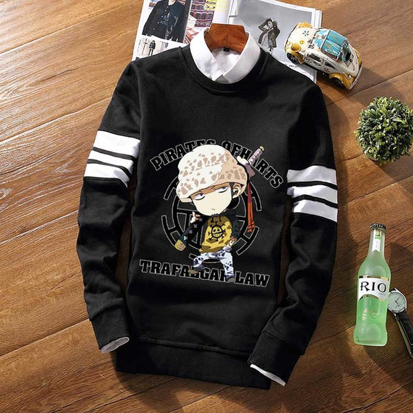 Striped Pullover Fleece Sweatshirt One Piece Fleece Luffy Law Whitebeard Pirate Skull Casual Jersey Long Sleeve Sweat Shirt Coat - one-piece-stores