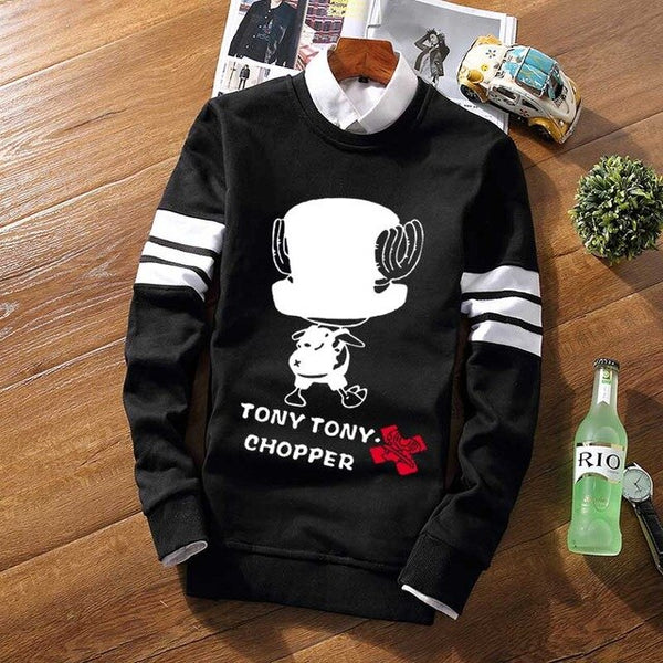 Striped Pullover Fleece Sweatshirt One Piece Fleece Luffy Law Whitebeard Pirate Skull Casual Jersey Long Sleeve Sweat Shirt Coat - one-piece-stores