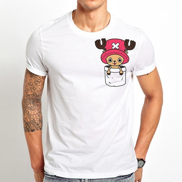 Japan anime cute Chopper in pocket funny tshirt men summer new white casual homme ONE PIECE t shirt - one-piece-stores